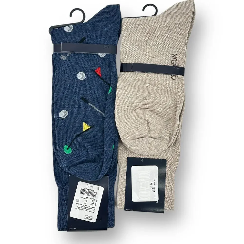 Cremieux Golf Theme Italian Cotton Sock Lot Mens 6-12.5 Blue Brown Dad Gift